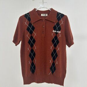 Women's MiuMiu plaid knit short-sleeved top Sz M